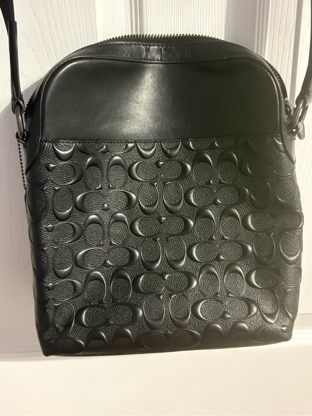 Coach Black Signature Embossed Leather Messenger Bag - Picture 2 of 4